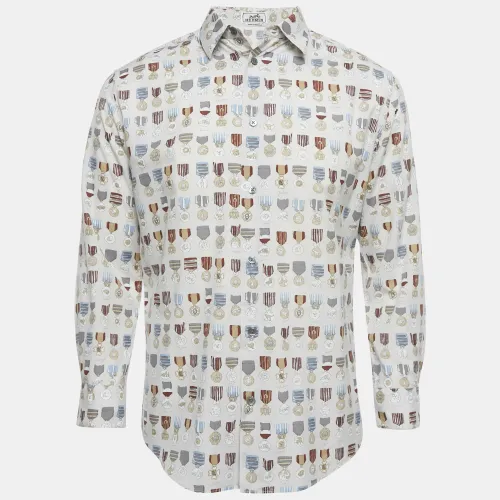 Hermes Grey Medal Print Cotton Shirt M - Hermes - Modalova