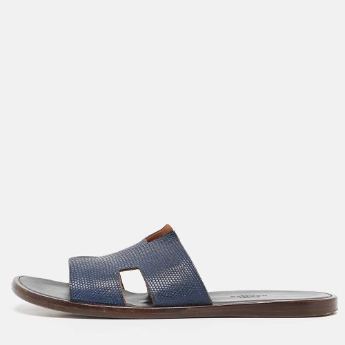 Hermes Navy Blue Lizard Leather Izmir Flat Slides Size 41 - Hermes - Modalova