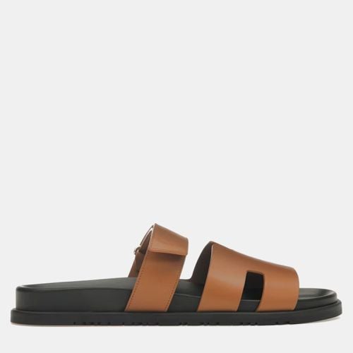 Hermes Naturel Black Smooth Calfskin Leather Chypre Sandal 41 - Hermes - Modalova