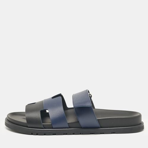 Hermès Navy Blue/Black Leather Chypre Sandals Size 42 - Hermes - Modalova