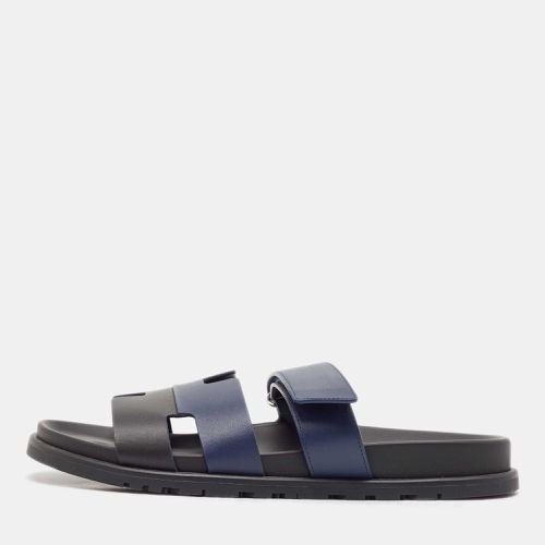 Hermes Black/Navy Blue Leather Chypre Sandals Size 43 - Hermes - Modalova