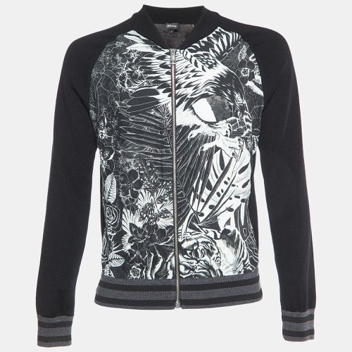 Just Cavalli Black Printed Wool Knit Zip-Up Jacket M - Just Cavalli - Modalova