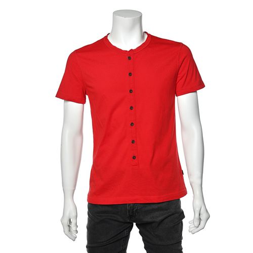 Just Cavalli Red Cotton Knit Logo Embroidered Button Front T-Shirt L - Just Cavalli - Modalova