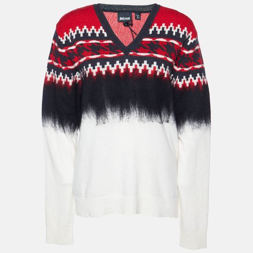 Just Cavalli Multicolor Patterned Wool and Silk V-Neck Sweater M - Just Cavalli - Modalova