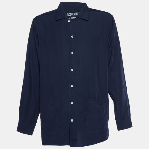 Jacquemus Navy Blue Poplin Etienne Camp Collar Shirt M - Jacquemus - Modalova