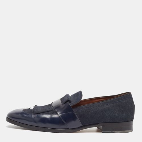 Jimmy Choo Navy Blue Leather and Denim Loafers Size 45 - Jimmy Choo - Modalova