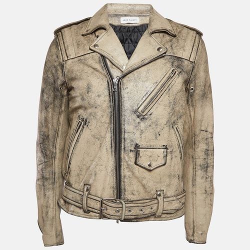 John Elliott X Blackmeans Beige Distress Ivory Paint Leather Riders Jacket XL - John Elliott - Modalova