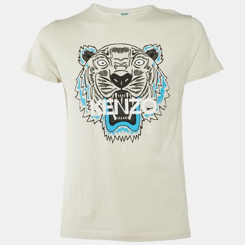 Ecru Tiger Print Cotton Knit Crew Neck T-Shirt S - Kenzo - Modalova