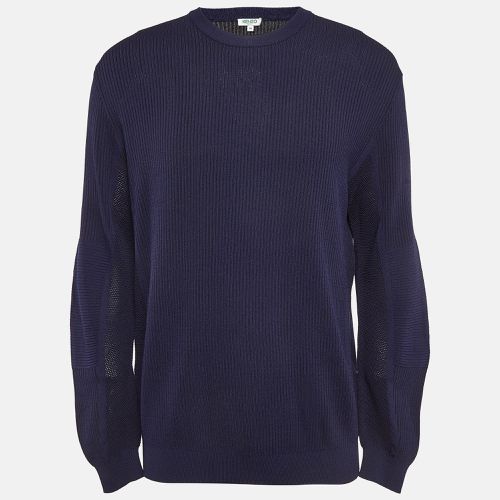 Kenzo Navy Blue Logo Intarsia Rib Knit Sweater M - Kenzo - Modalova