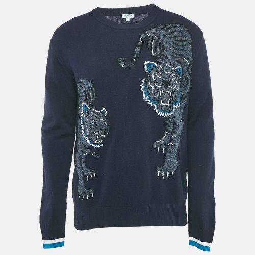 Kenzo Navy Blue Tiger Intarsia Wool Knit Sweater L - Kenzo - Modalova