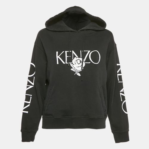 Kenzo Black Floral Logo Embroidery Cotton Hooded Sweatshirt S - Kenzo - Modalova