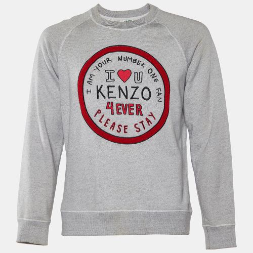 Kenzo Grey Cotton Knit I Love U Embroidered Sweatshirt M - Kenzo - Modalova