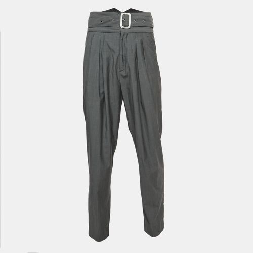 Kenzo Grey Wool Pleated High Waist Belted Trousers L - Kenzo - Modalova