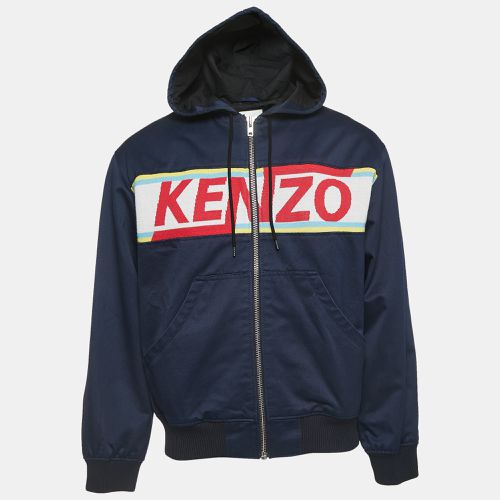 Kenzo Navy Blue Gabardine Logo Detailed Zip Front Hooded Jacket S - Kenzo - Modalova