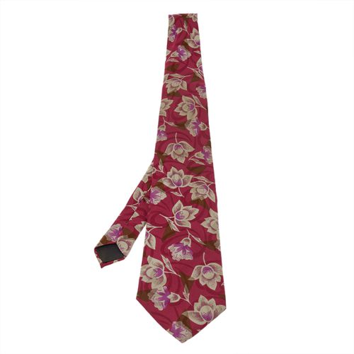 Lanvin Burgundy Floral Print Traditional Silk Tie - Lanvin - Modalova