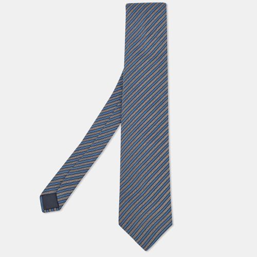 Blue Diagonal Striped Silk Tie - Lanvin - Modalova