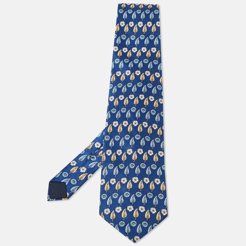 Lanvin Blue Leaf Print Satin Silk Traditional Tie - Lanvin - Modalova