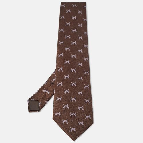 Lanvin Brown Cat Print Satin Silk Traditional Tie - Lanvin - Modalova