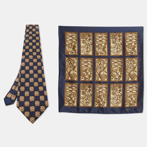 Lanvin Blue Printed Satin Silk Pocket Square and Traditional Tie - Lanvin - Modalova