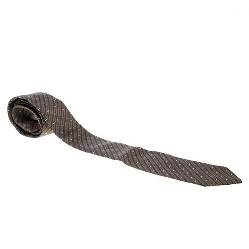 Lanvin Vintage Brown Diagonal Striped Embroidered Traditional Silk Tie - Lanvin - Modalova