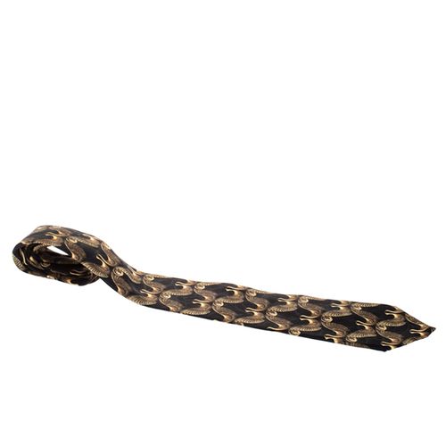 Lanvin Vintage Black and Gold Bird Print Silk Tie - Lanvin - Modalova