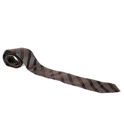 Lanvin Brown and Grey Diagonal Striped Silk Tie - Lanvin - Modalova