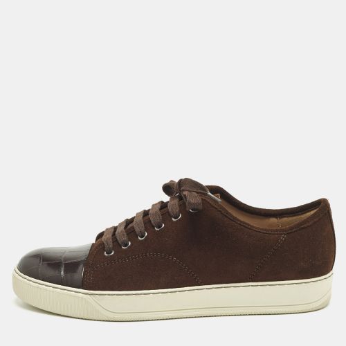 Lanvin Size 41 Brown Croc Embossed Leather and Suede Lace Up Sneakers - Lanvin - Modalova