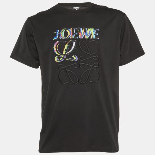 Loewe Black Glitch Anagram Embroidery Cotton Crew Neck T-Shirt M - Loewe - Modalova