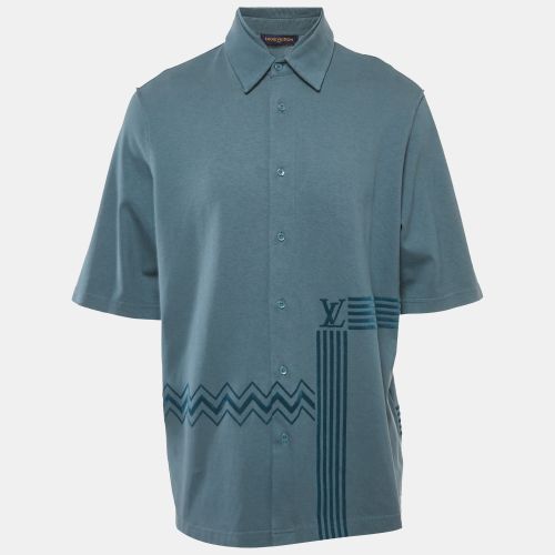 Louis Vuitton Blue Flock Print Cotton Knit Button Front Shirt M - Louis Vuitton - Modalova