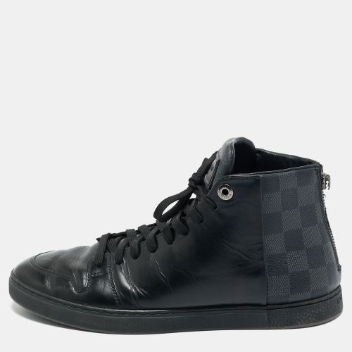 Louis Vuitton Black Leather and Damier Canvas High Top Sneakers Size 39 - Louis Vuitton - Modalova