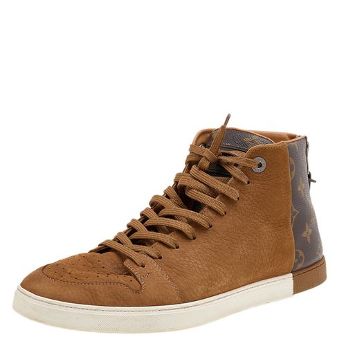 Louis Vuitton Brown Leather And Monogram Canvas High Top Sneakers Size 41.5 - Louis Vuitton - Modalova