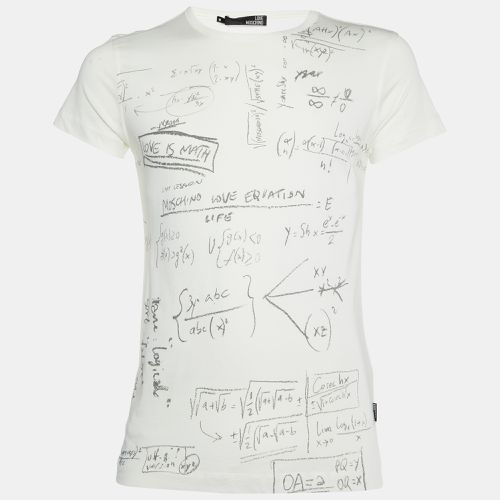 Love Moschino Ivory Math Scribble Print Cotton Crew Neck T-Shirt M - Love Moschino - Modalova