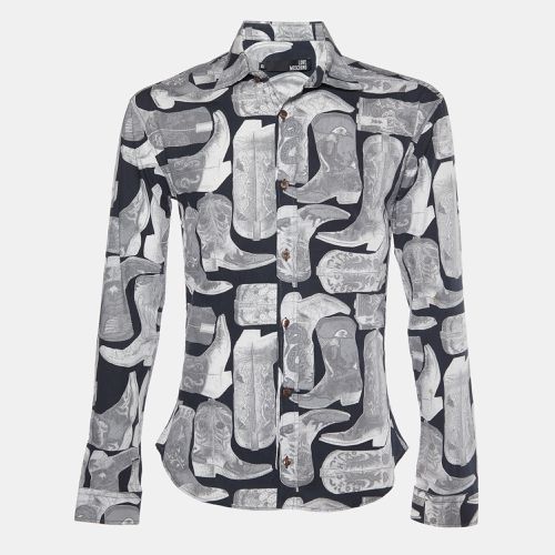 Love Moschino Grey Boots Print Poplin Shirt XL - Love Moschino - Modalova