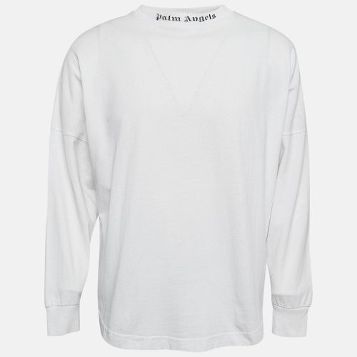 Palm Angels White Logo Print Cotton Knit Crew Neck Sweatshirt XS - Palm Angels - Modalova