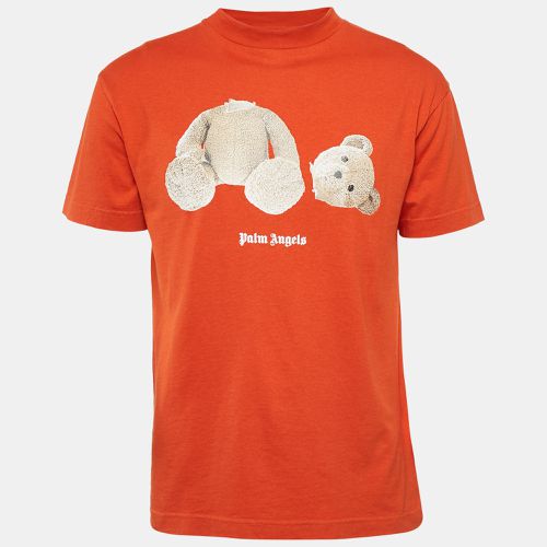 Palm Angels Orange Bear Print Cotton Jersey Crew Neck T-Shirt S - Palm Angels - Modalova