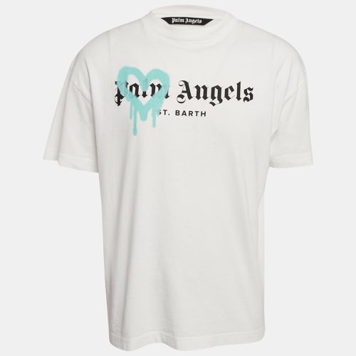 Palm Angels White Heart Spray Paint Logo Print Jersey T-Shirt XL - Palm Angels - Modalova