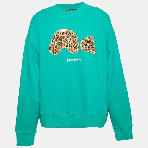 Palm Angels Green Leopard Bear Embroidered Cotton Knit Sweatshirt L - Palm Angels - Modalova