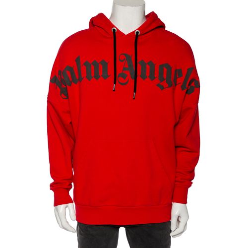 Palm Angels Red Cotton Logo Printed Hoodie M - Palm Angels - Modalova