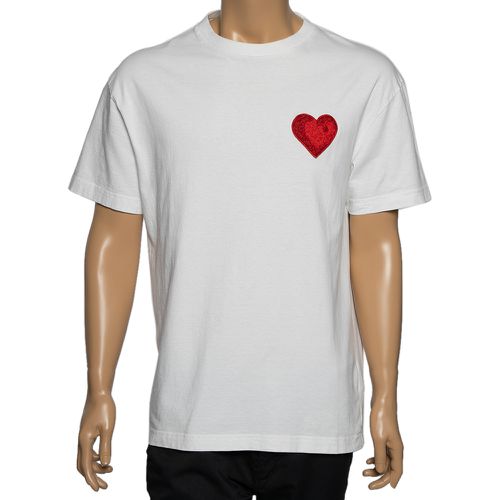 Palm Angels White Cotton Heart Embroidered Crew Neck T-Shirt L - Palm Angels - Modalova