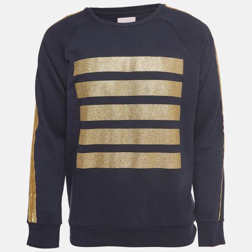 Palm Angels Navy Blue/ Gold Glitter Stripe Cotton Long Sleeve Sweatshirt L - Palm Angels - Modalova