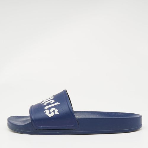 Palm Angels Blue Leather Logo Flat Slides Size 45 - Palm Angels - Modalova