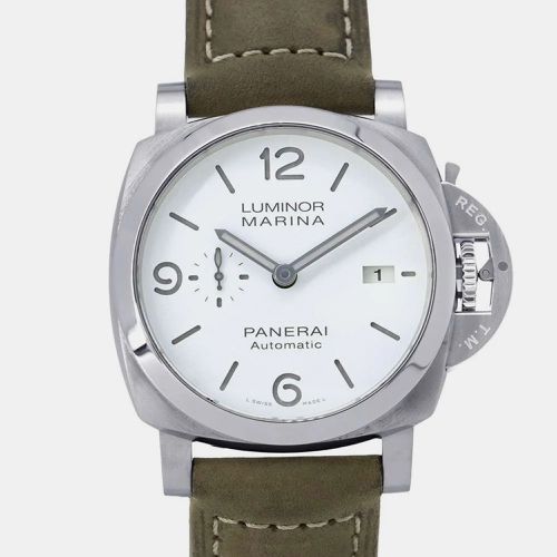 Panerai White Dial Stainless Steel Leather Luminor Marina Watch 44 mm - Panerai - Modalova