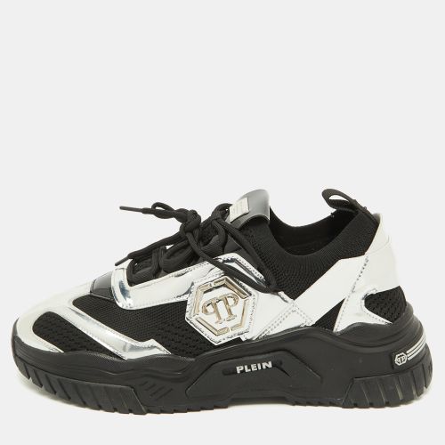 Philipp Plein Black/Silver Patent Leather and Knit Fabric Low top Sneakers Size 43 - Philipp Plein - Modalova