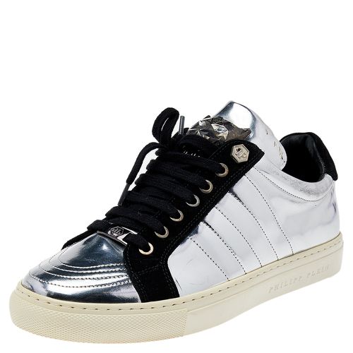 Philipp Plein Silver /Black Leather And Suede Low Top Sneakers Size 41 - Philipp Plein - Modalova