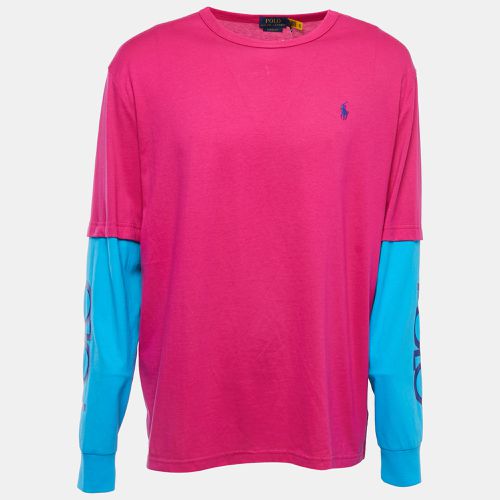 Polo Ralph Lauren Pink/Blue Logo Embroidered Cotton Crew Neck Long Sleeve T-Shirt L - Polo Ralph Lauren - Modalova