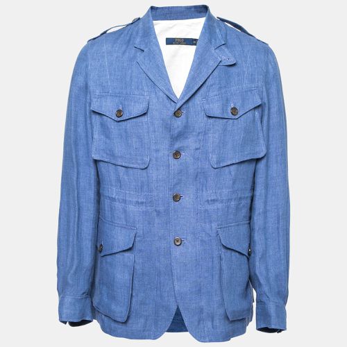 Polo Ralph Lauren Blue Linen Side Slit Button Front Jacket XS - Polo Ralph Lauren - Modalova