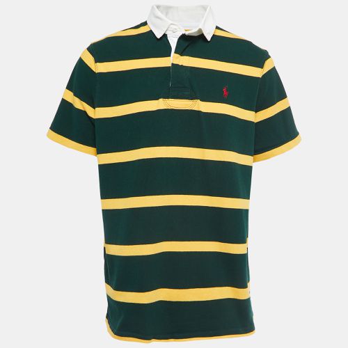 Polo Ralph Lauren Green & Yellow Striped Cotton Knit Contrast Collar T-Shirt L - Polo Ralph Lauren - Modalova