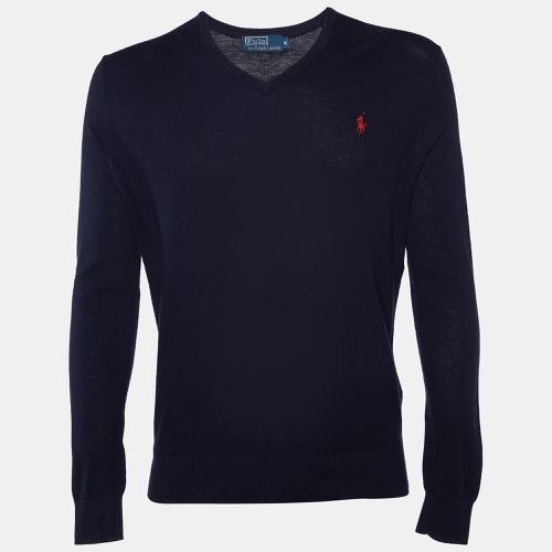 Polo Ralph Lauren Navy Blue Cotton & Cashmere V-Neck Jumper M - Polo Ralph Lauren - Modalova