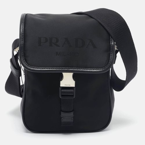 Prada Black Leather and Re-Nylon Flap Messenger Bag - Prada - Modalova