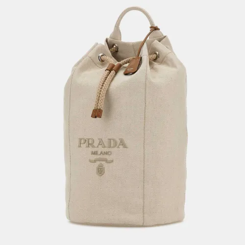 Linen Blend Drawstring Naturale Cotton Linen Backpack - Prada - Modalova
